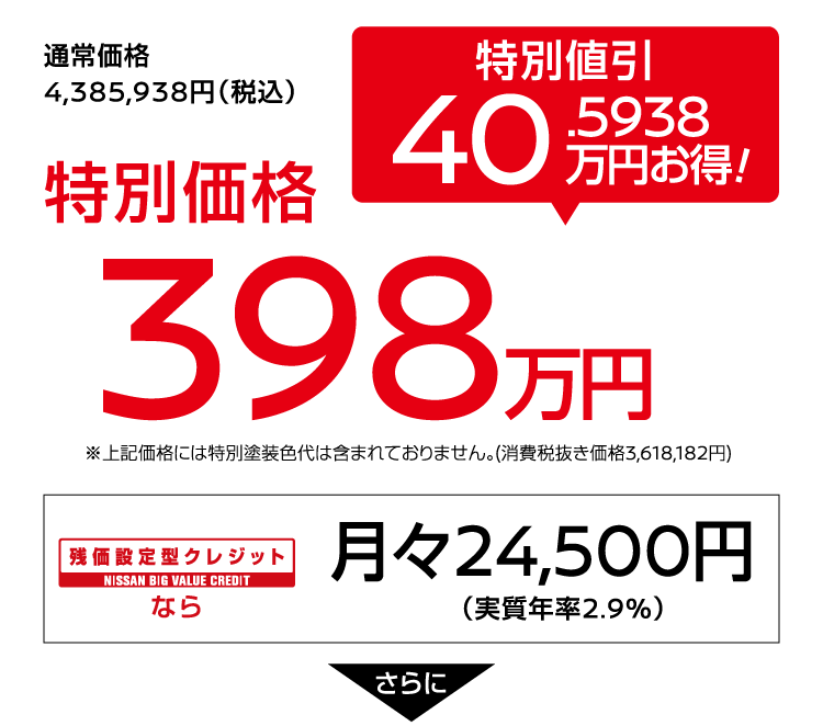 特別価格398万円（特別値引：40.5938万円お得！）